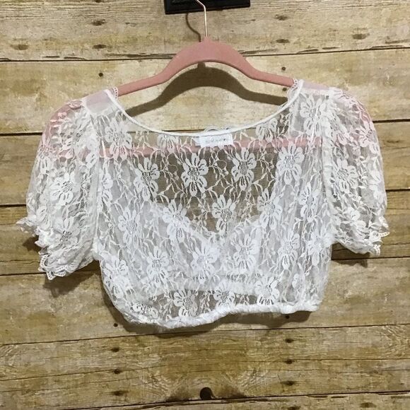 Clearlove White Sheer Lace Crop Top M - Picture 4 of 5